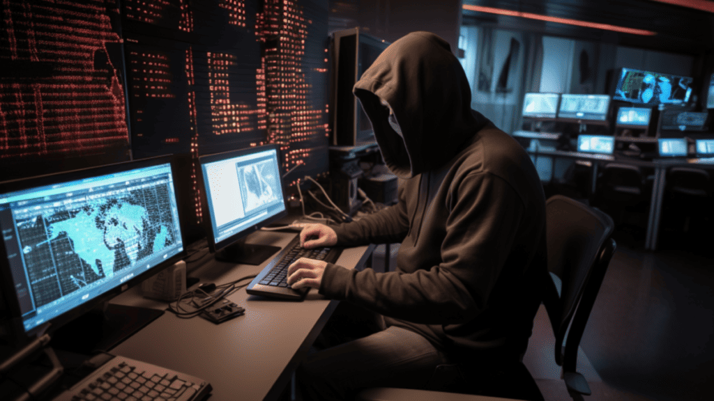 Satoshi Nakamoto working on his PC